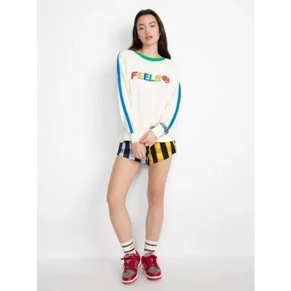 Alice + Olivia BIG FEELINGS Pride Rainbow Sweatshirt Top Women's Size XS Striped